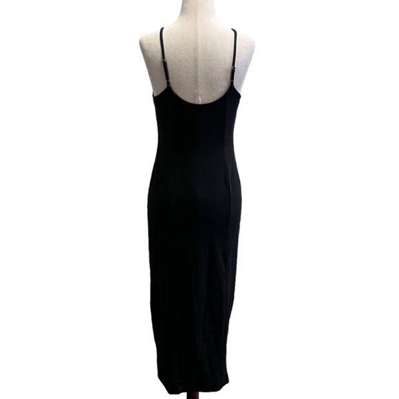 FREE PEOPLE Women Ribbed Snap Down Midi Dress Black MEDIUM Bamboo Viscose Cotton - Picture 5 of 12